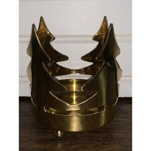 Round Christmas Pine Tree Pillar Candle Holder Holiday Christmas Trees